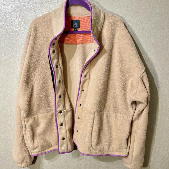 Wild Fable Fleece Jacket Oversized Tan With Purple Women's Size XL - Picture 3 of 8